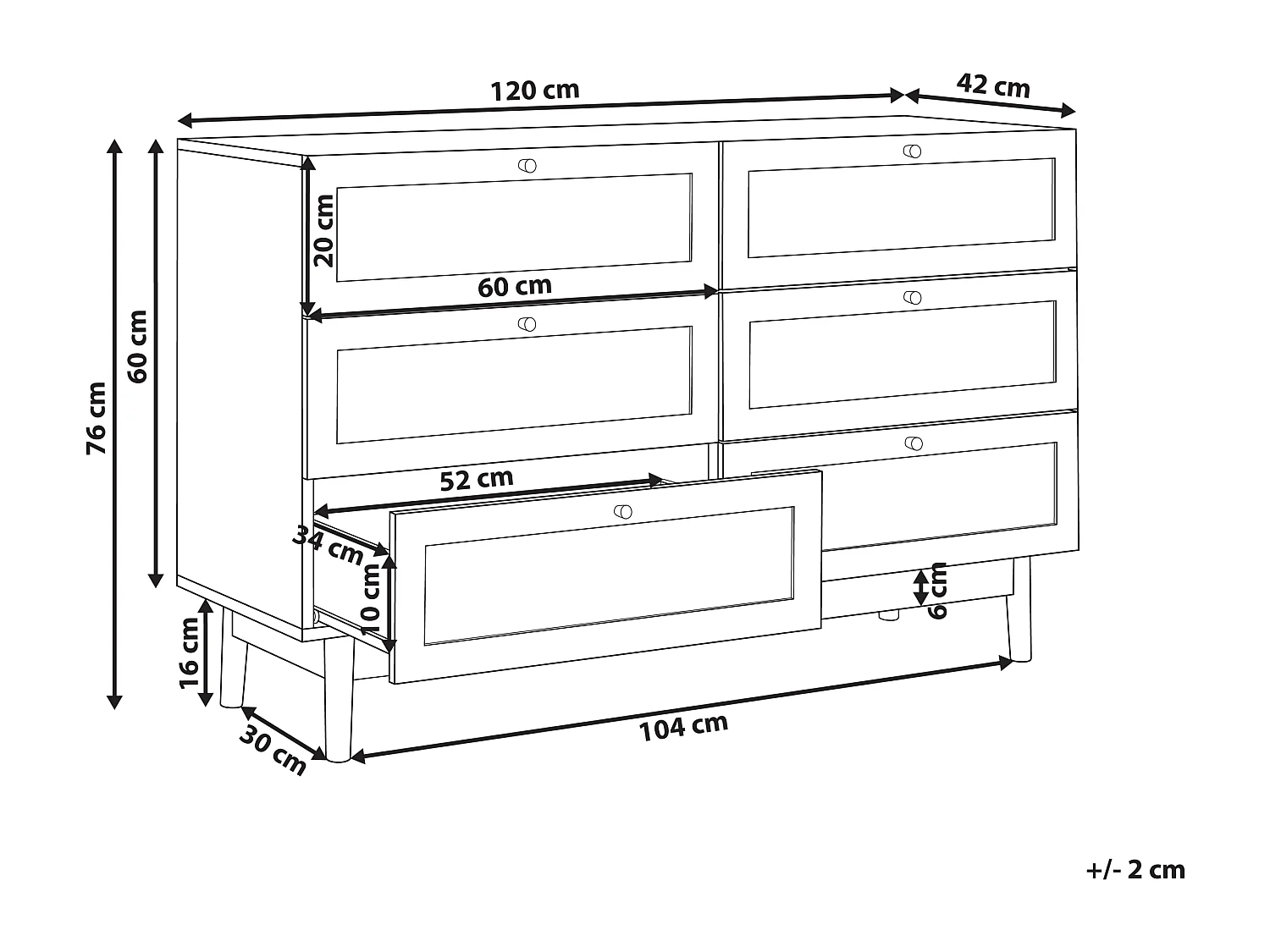Kommode mit 6 Schubladen NIVO Hellbraun