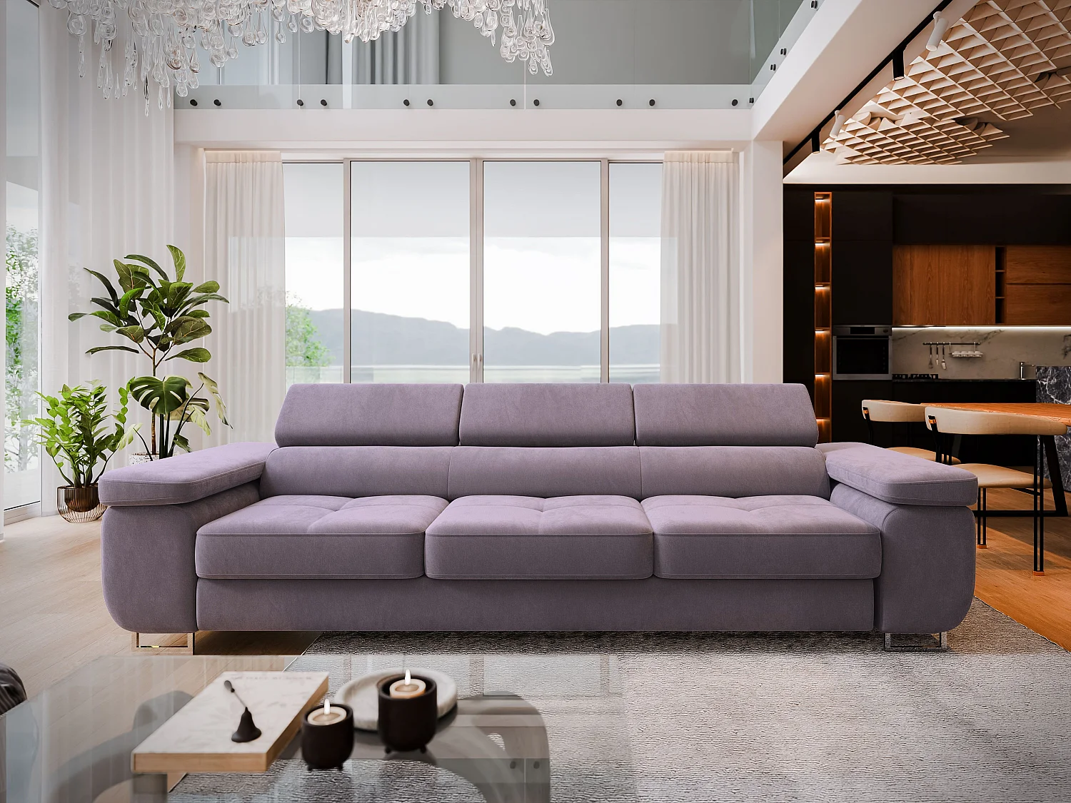 Slaapbank MOSINE Fluwelen stof Mauve