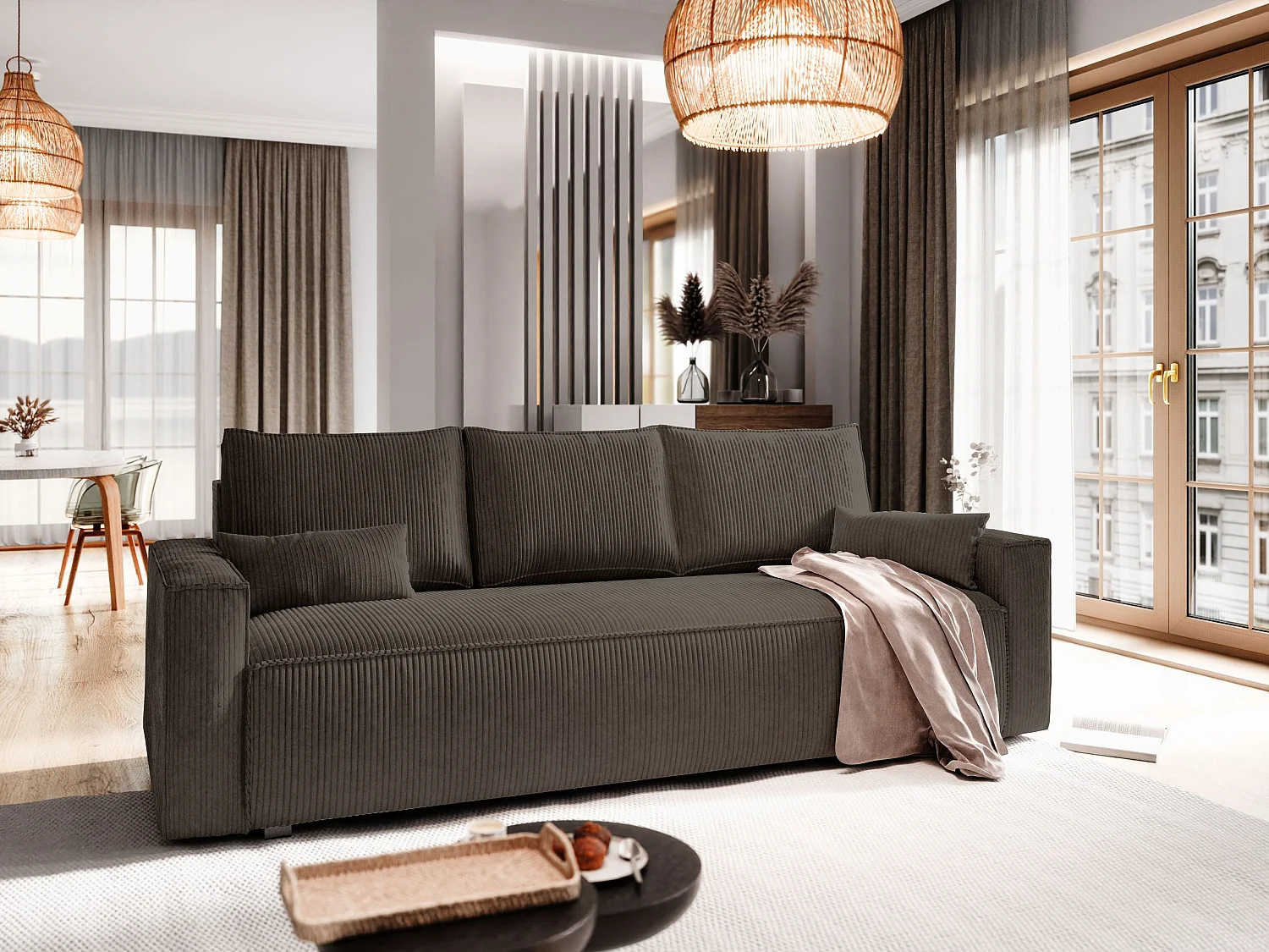 Slaapbank MENI Corduroy stof Bruin