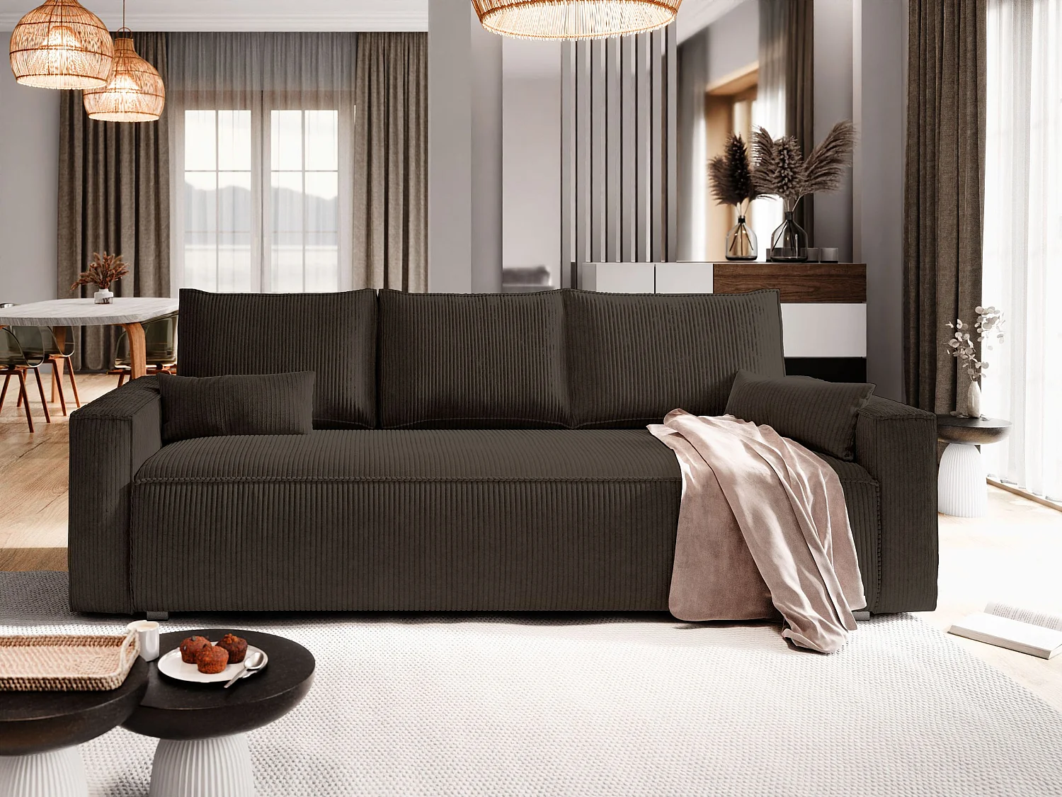 Slaapbank MENI Corduroy stof Bruin