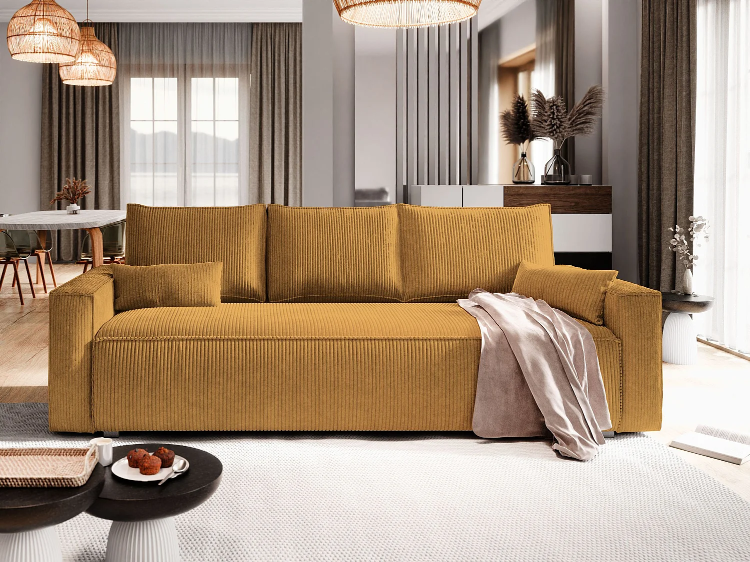Slaapbank MENI Corduroy stof Geel