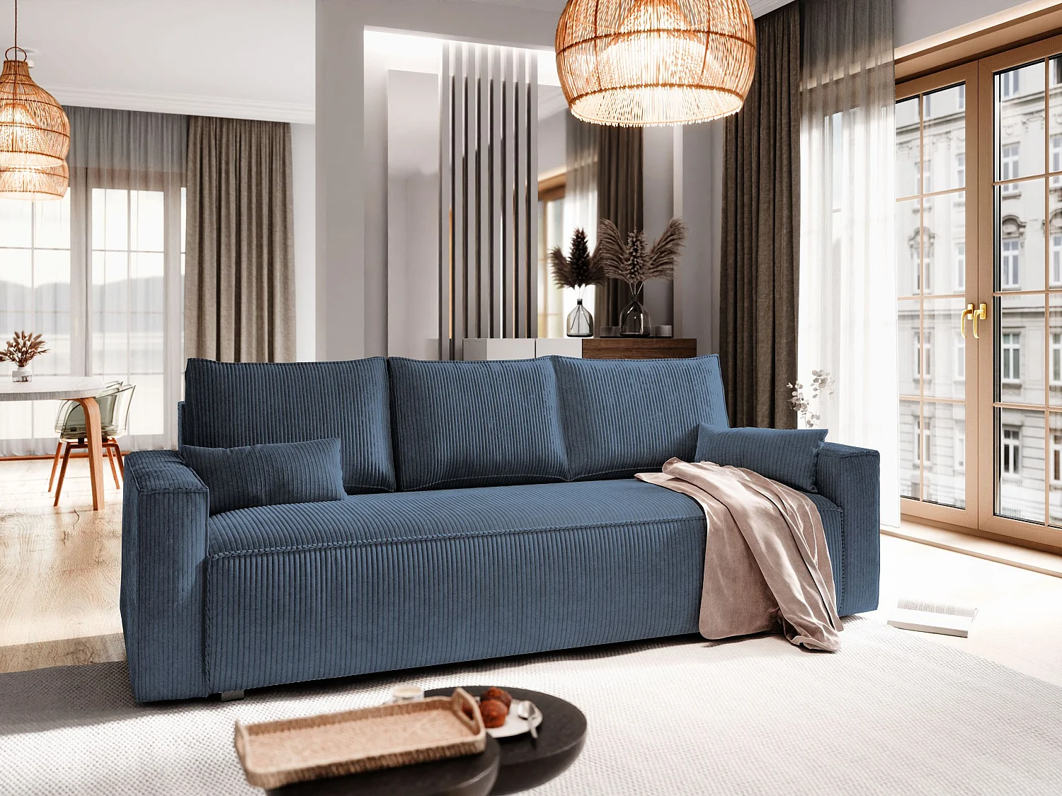 Slaapbank MENI Corduroy stof Blauw