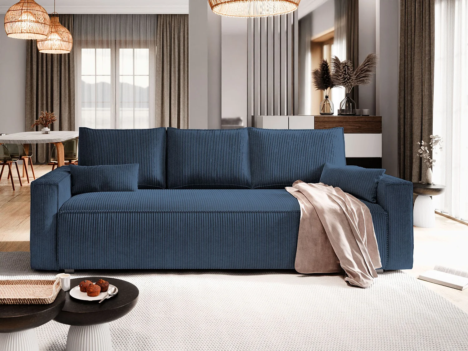 Slaapbank MENI Corduroy stof Blauw