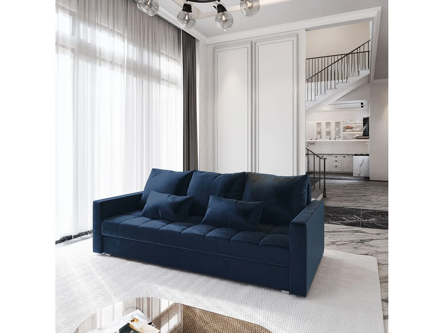 Slaapbank SIRO Pluche stof Blauw