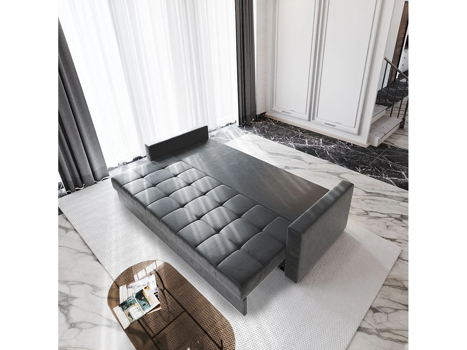 Slaapbank SIRO Pluche stof Blauw