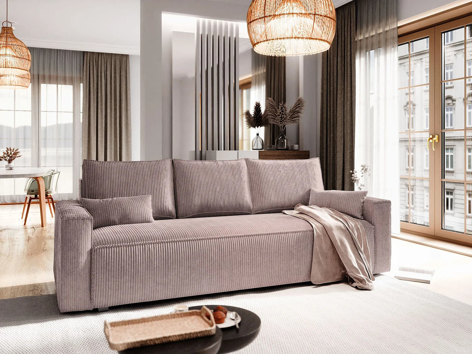 Slaapbank MENI Corduroy stof Mauve