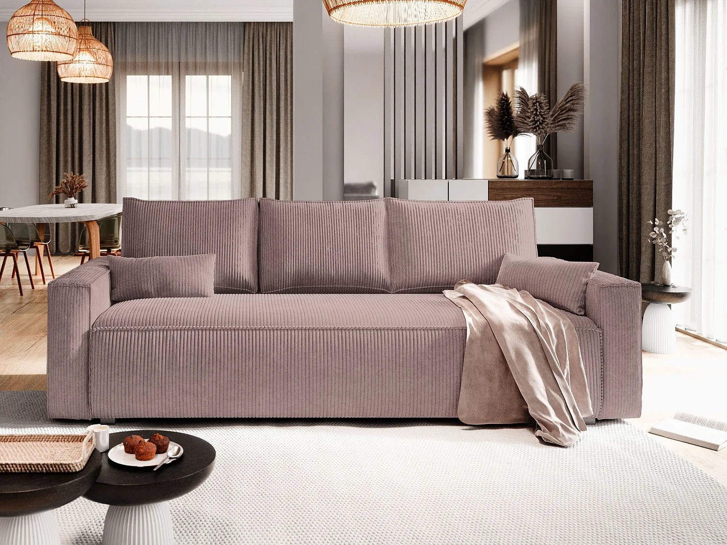 Slaapbank MENI Corduroy stof Mauve