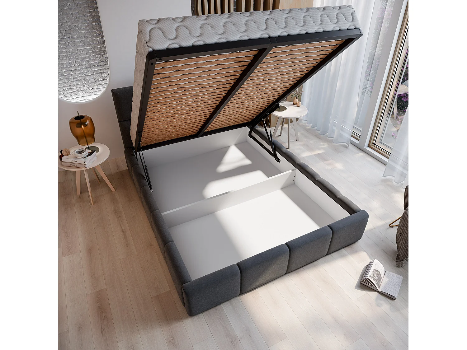 Gestoffeerd bed COMO 180x200 cm - Geweven stof - Grijs