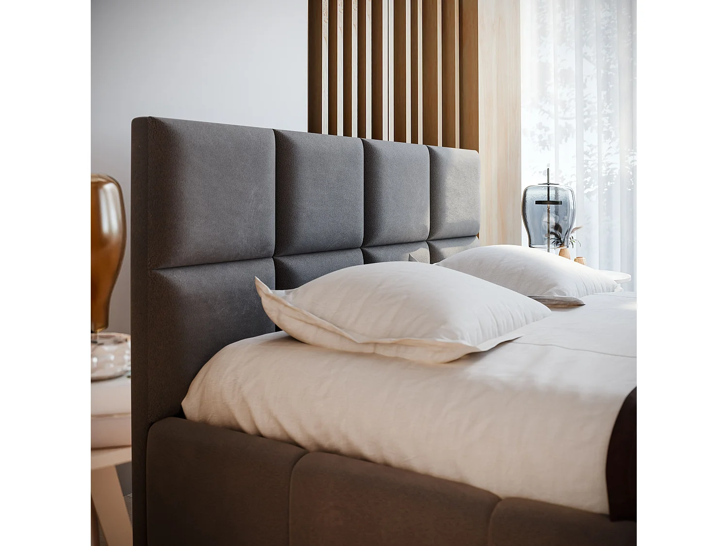 Gestoffeerd bed COMO 180x200 cm - Geweven stof - Grijs