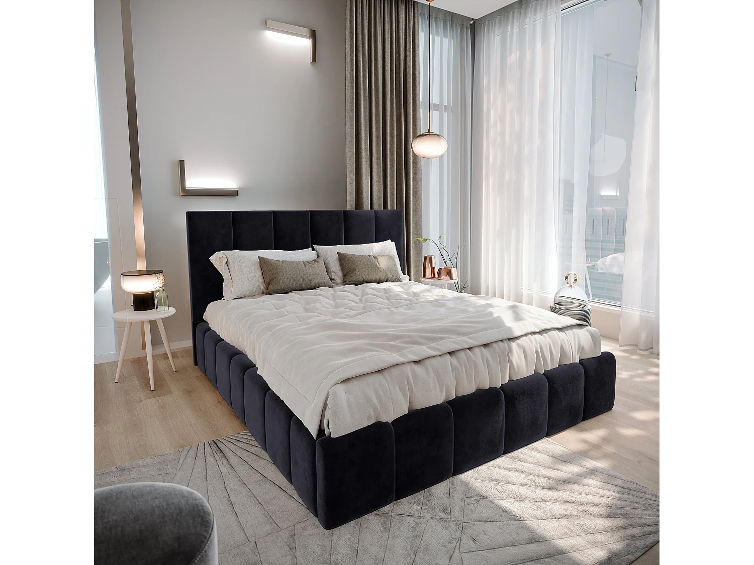 Gestoffeerd bed TARANTO 180x200 cm - Fluwelen stof - Zwart
