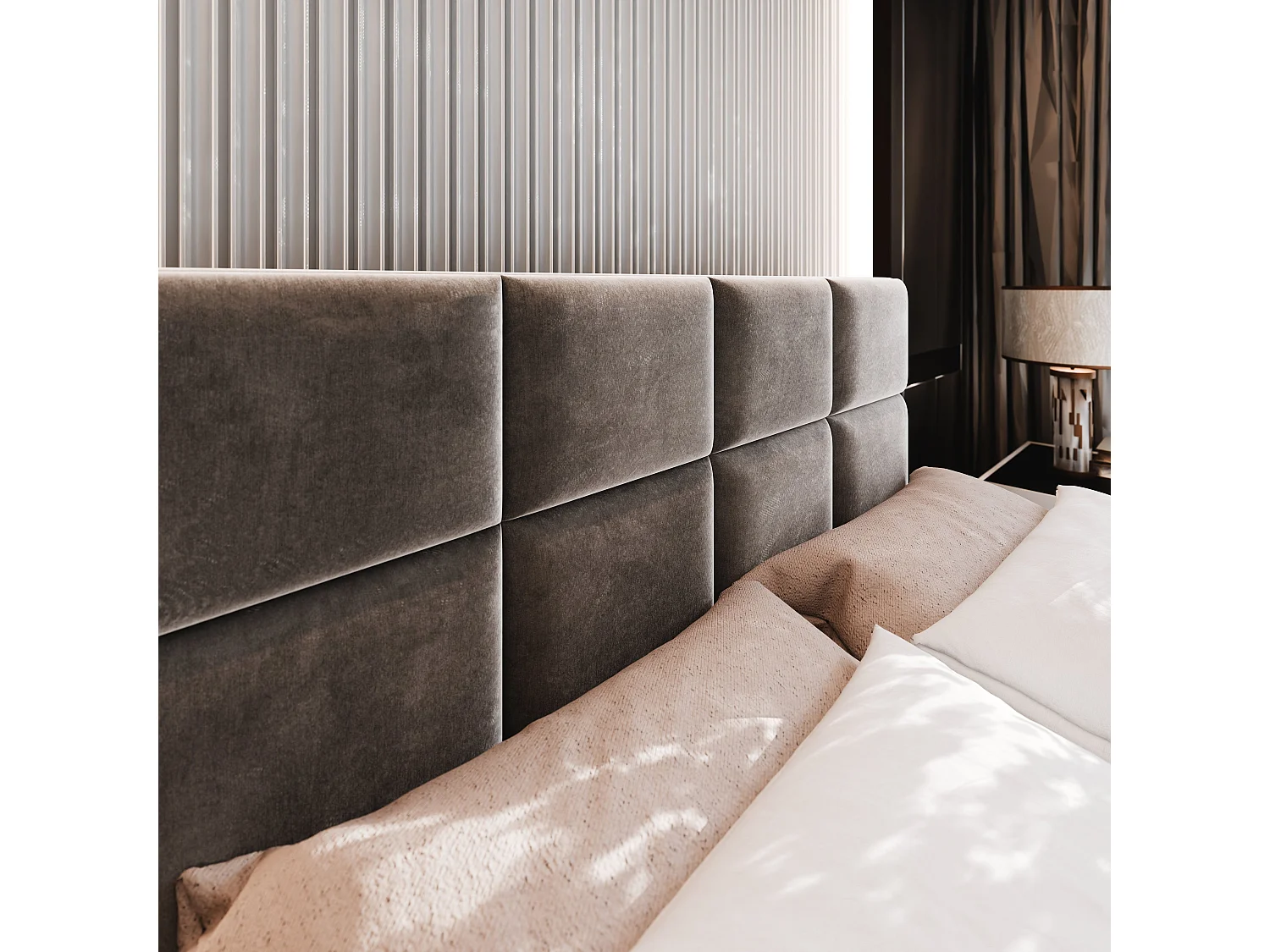 Gestoffeerd bed LIMENA 160x200 cm - Pluche stof - Flessengroen