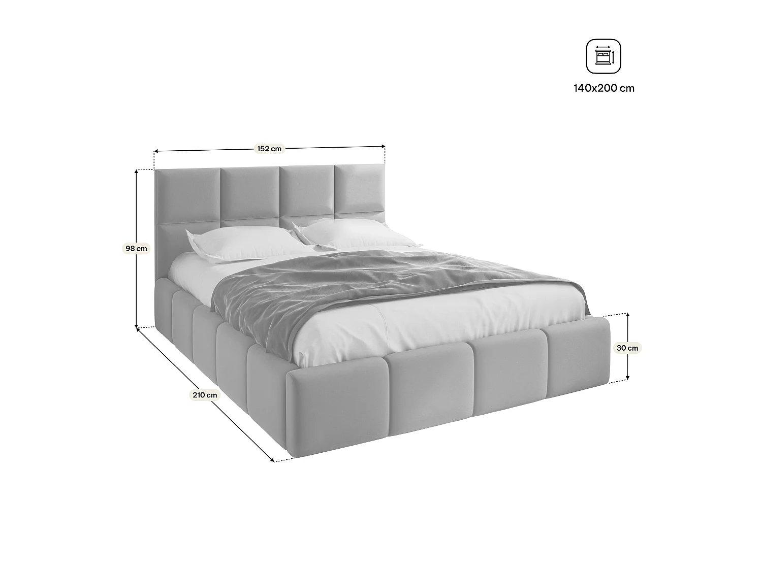 Lit Coffre COMO 140x200 cm - Tissu tissé - Marron