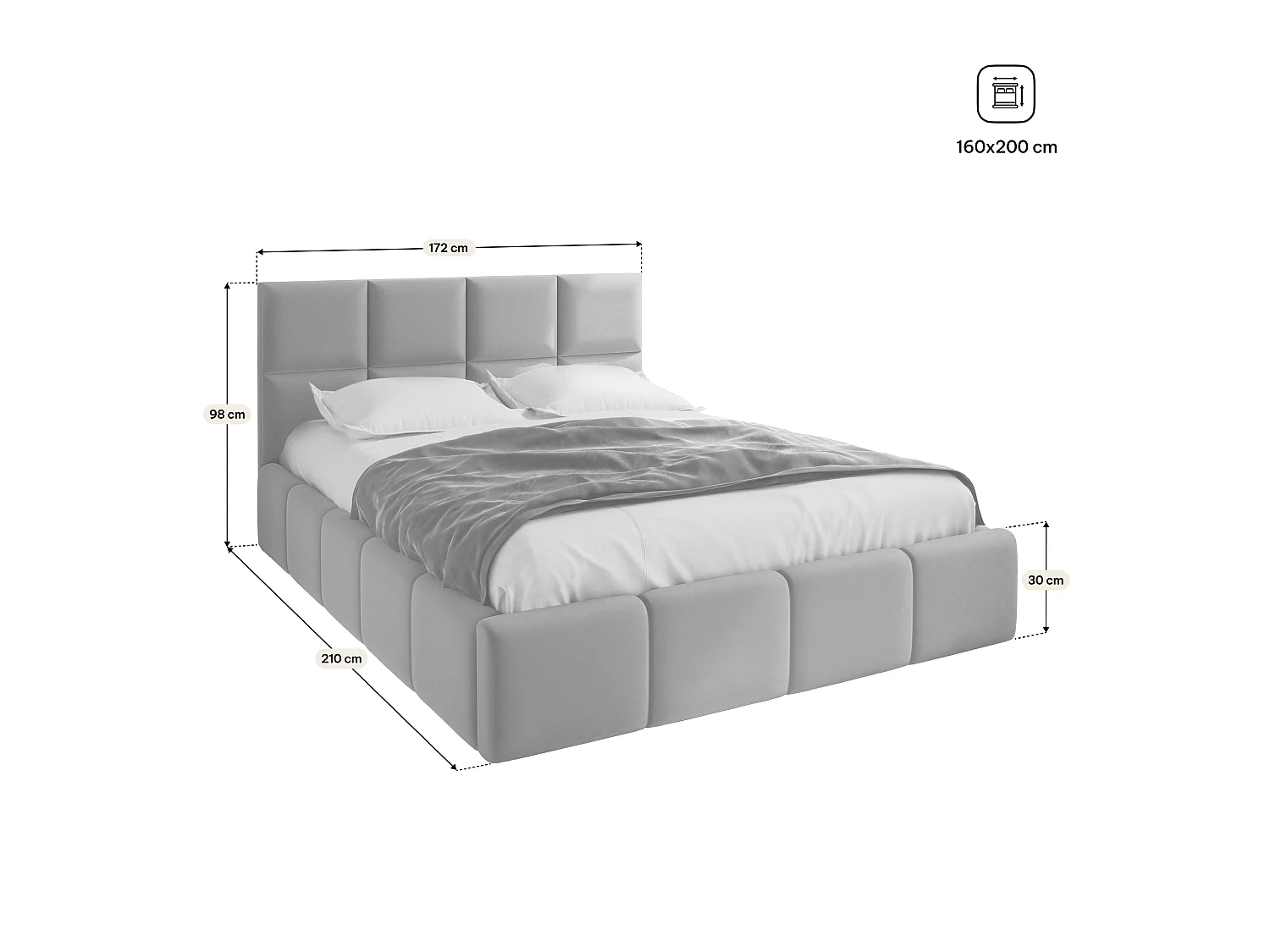 Lit Coffre COMO 160x200 cm - Tissu tissé - Marron