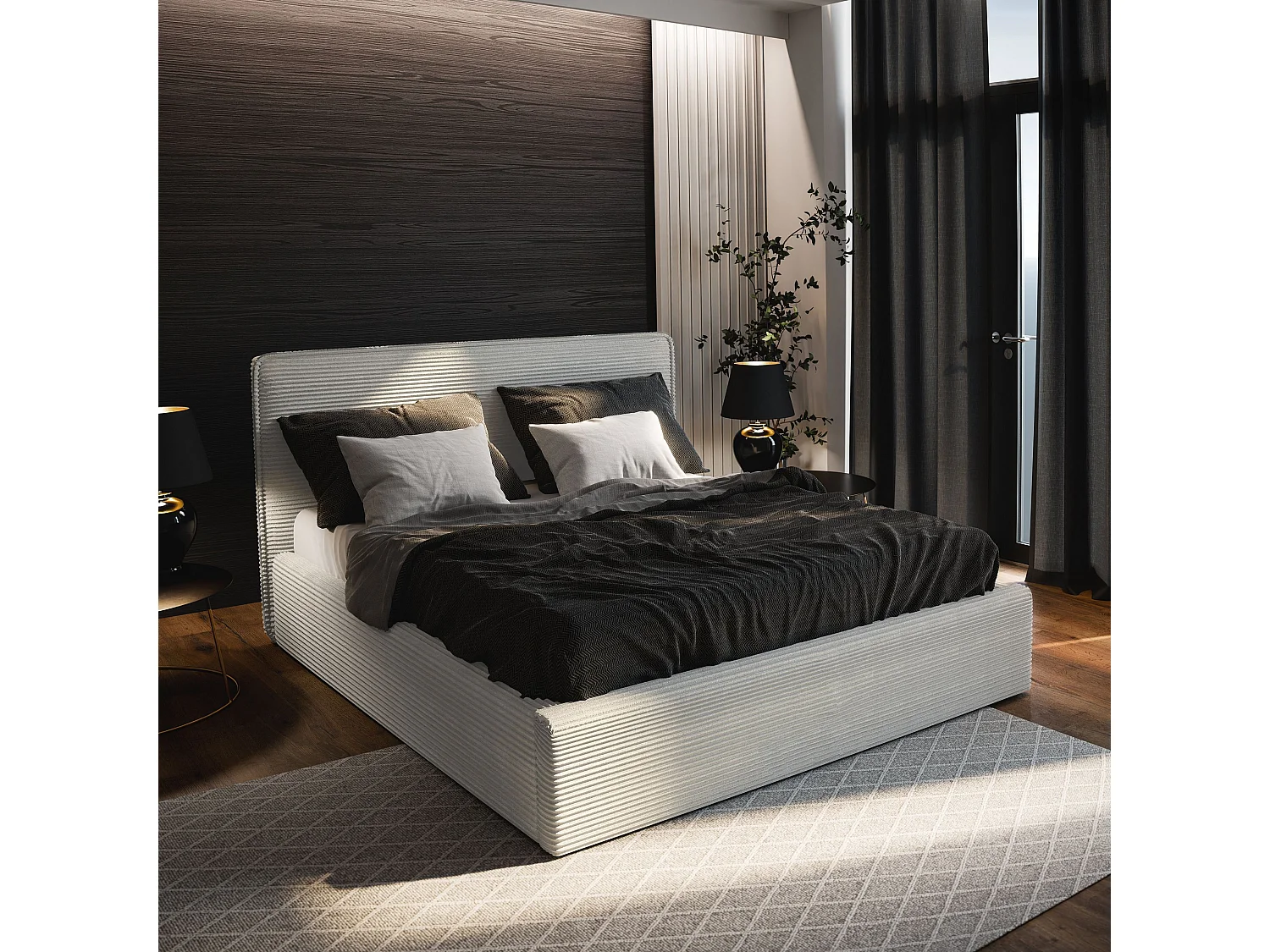 Gestoffeerd bed PARMA 180x200 cm - Corduroy stof - Beige