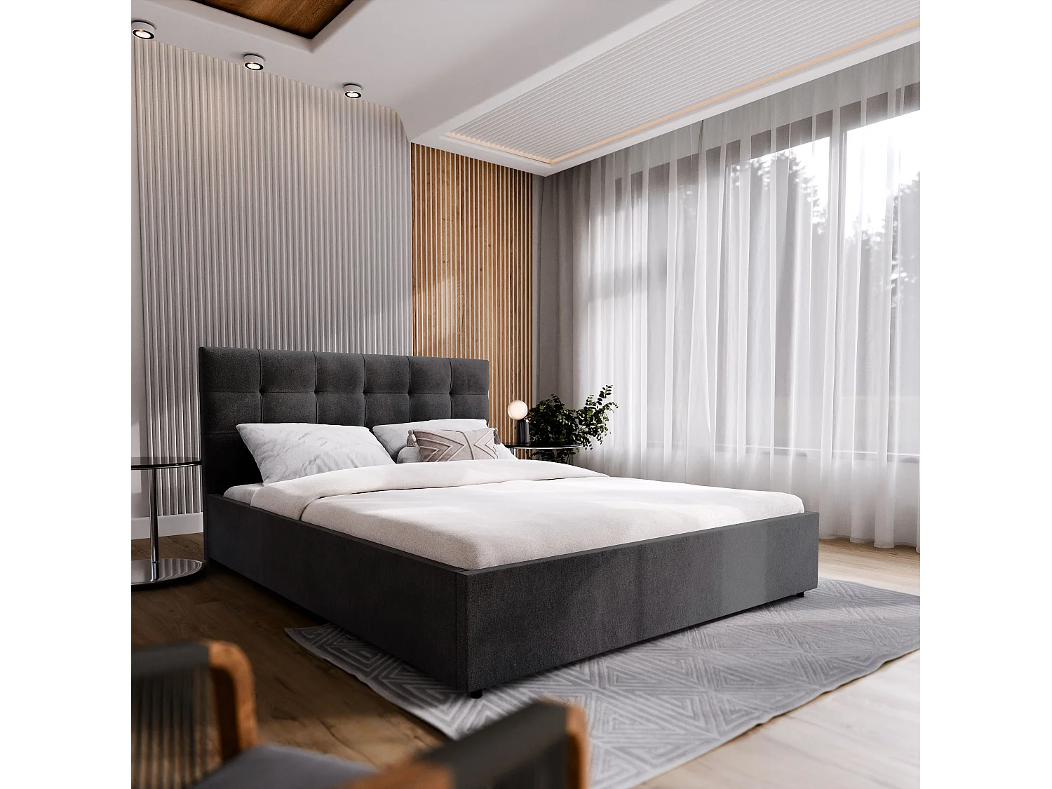 Gestoffeerd bed APE 180x200 cm - Geweven stof - Zwart