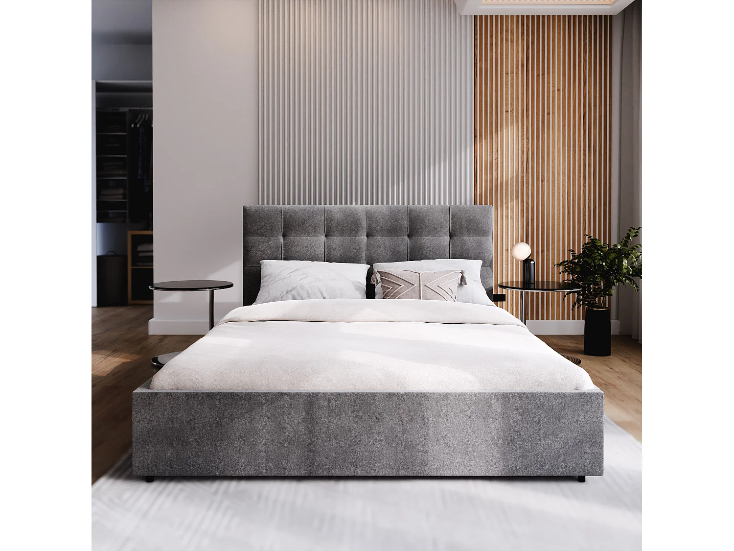 Gestoffeerd bed APE 180x200 cm - Geweven stof - Grijs