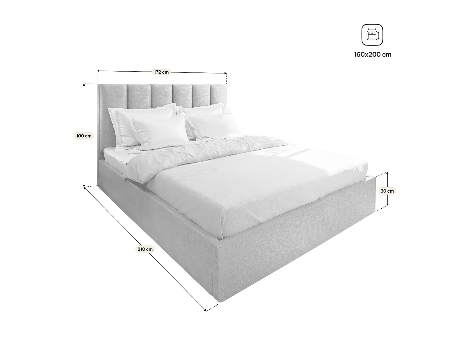 Lit Coffre LURE 160x200 cm - Tissu tissé - Marron