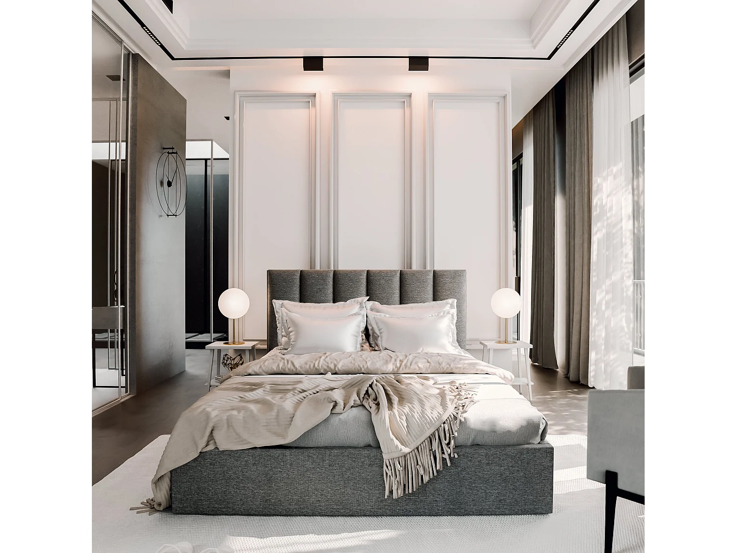 Lit Coffre LURE 160x200 cm - Tissu tissé - Marron