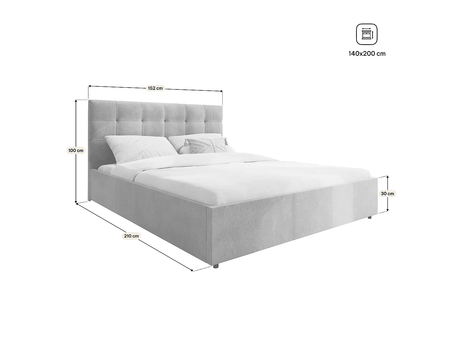 Gestoffeerd bed APE 140x200 cm - Geweven stof - Grijs