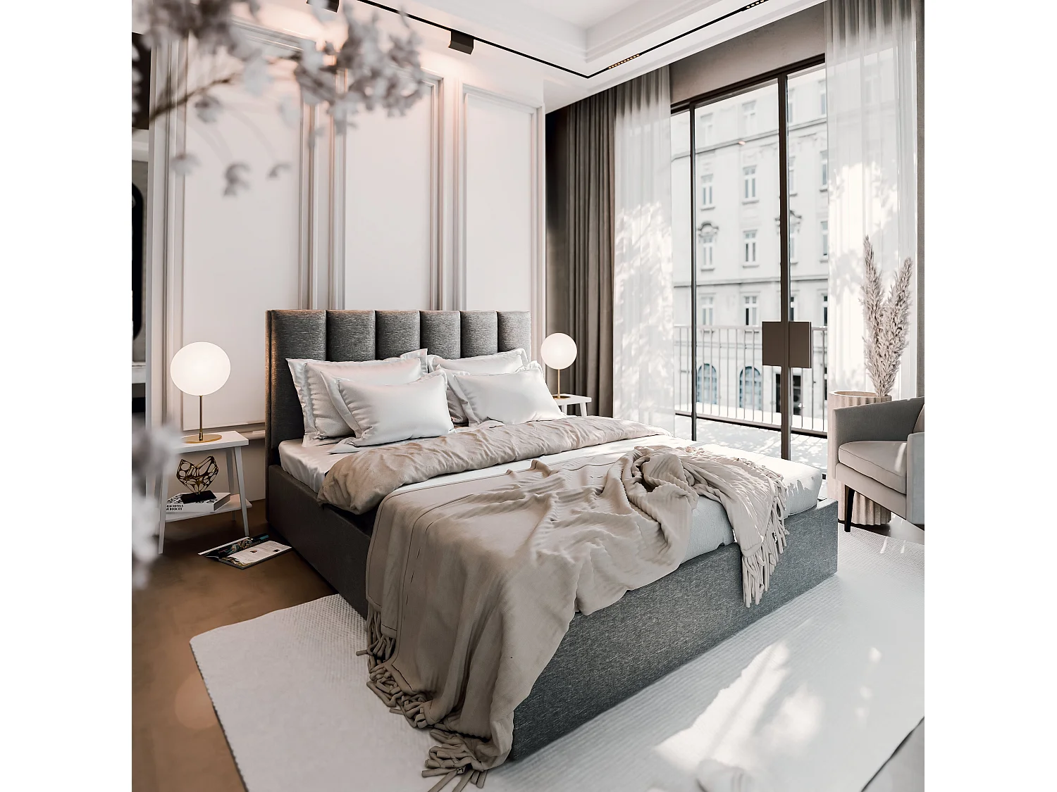 Gestoffeerd bed LURE 180x200 cm - Geweven stof - Grijs