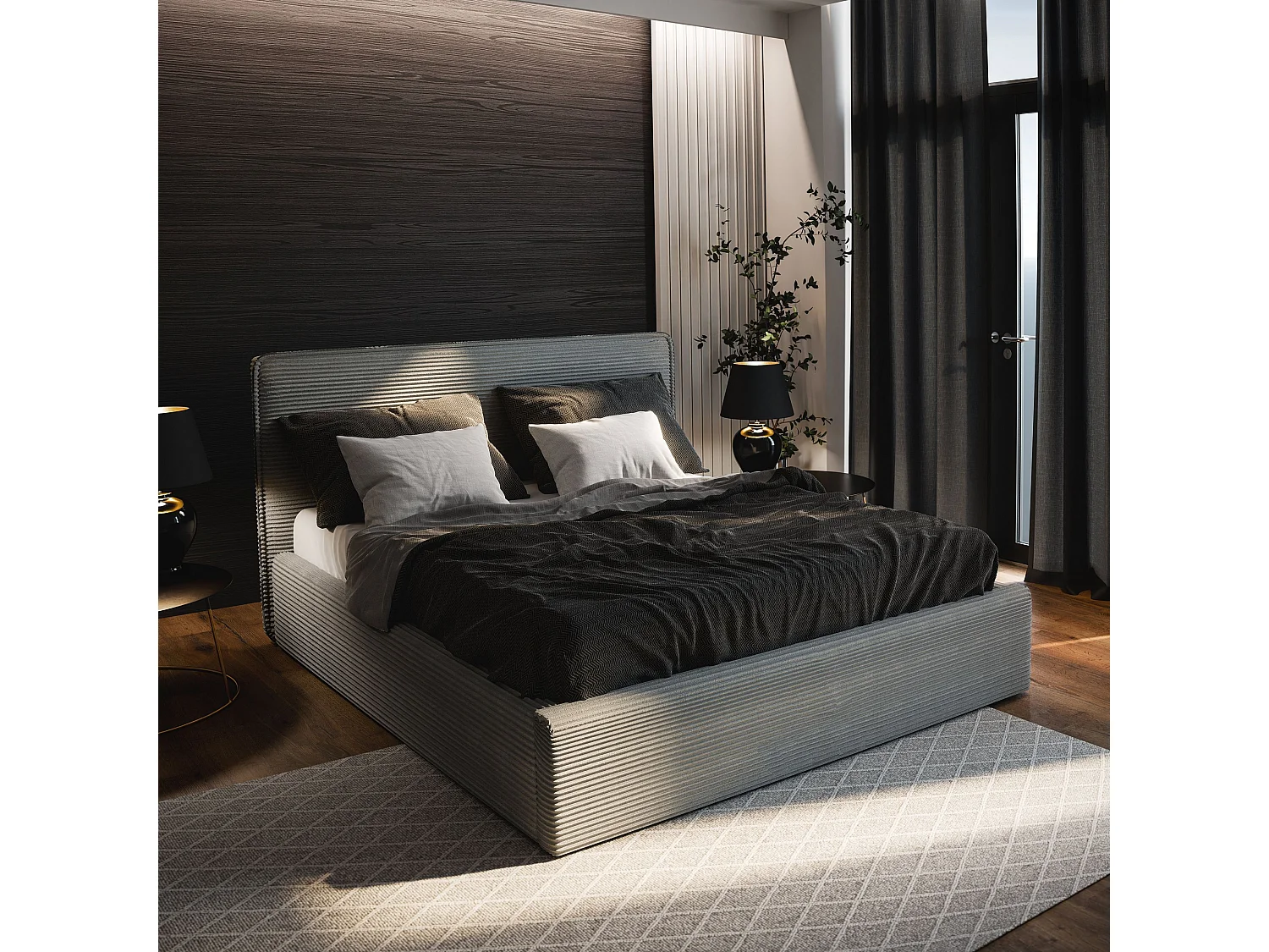 Gestoffeerd bed PARMA 180x200 cm - Corduroy stof - Grijs