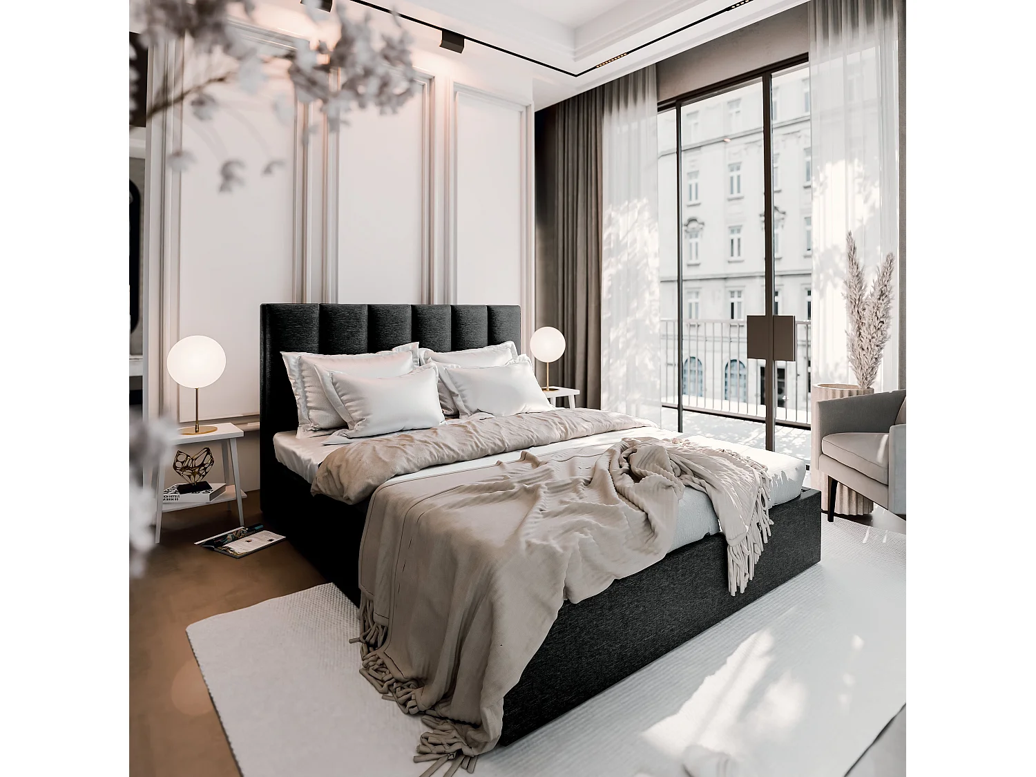 Gestoffeerd bed LURE 180x200 cm - Geweven stof - Zwart
