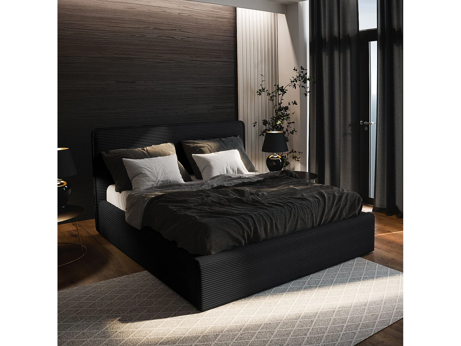 Gestoffeerd bed PARMA 180x200 cm - Corduroy stof - Zwart