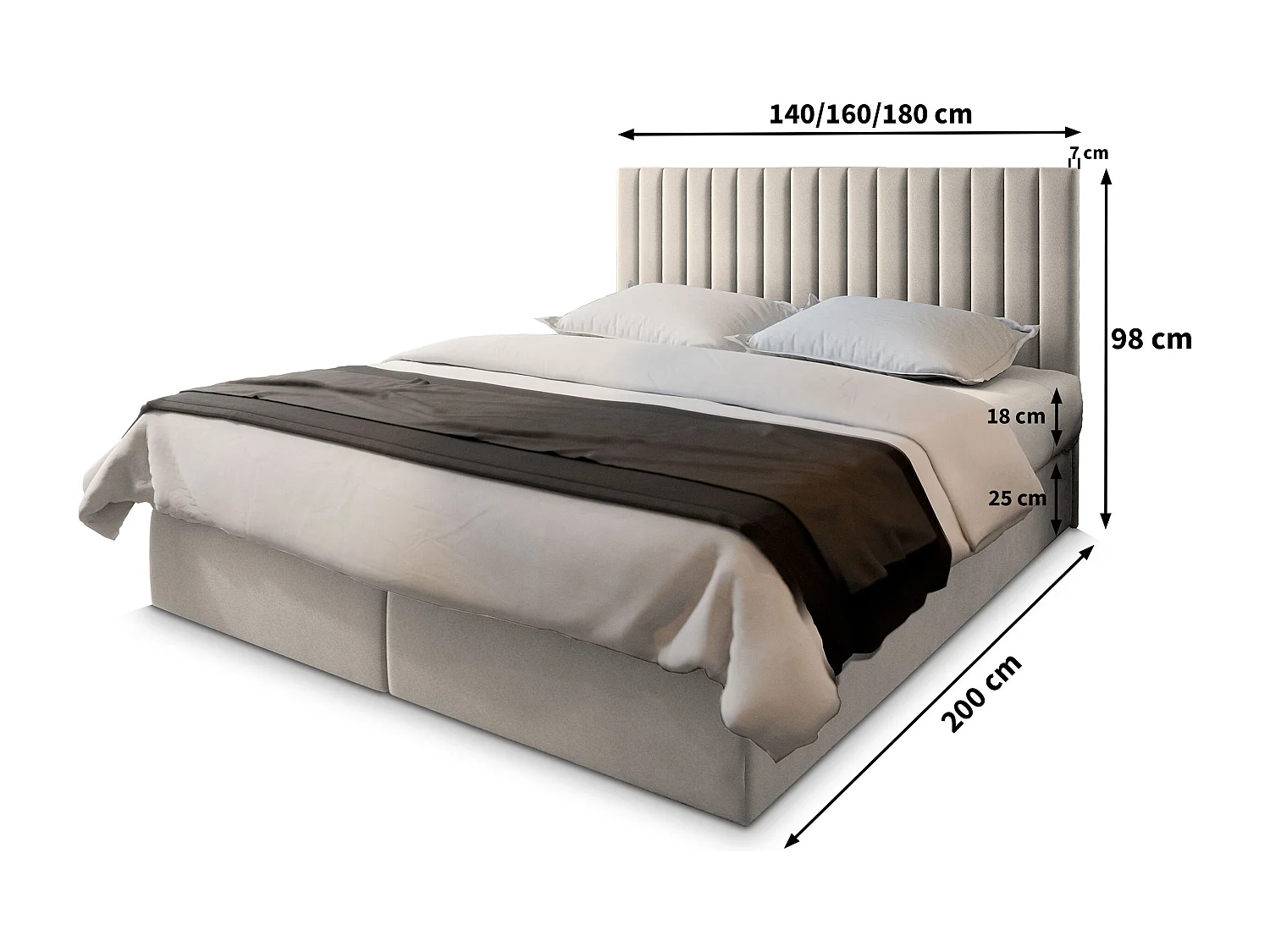 Boxspringbed BRES 180x200 cm Set met hoofdbord, bedbodem en matras, Beige