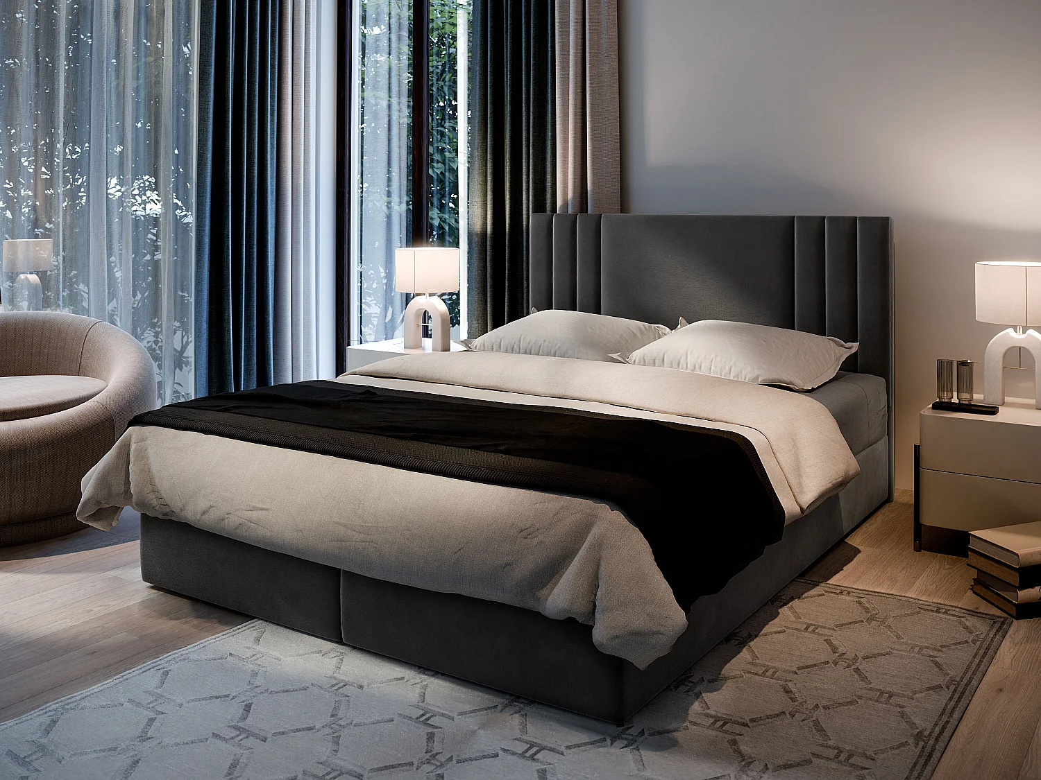 Boxspringbed BRES 140x200 cm Set met hoofdbord, bedbodem en matras, Grijs