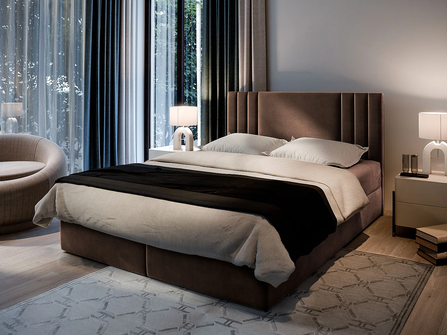 Boxspringbed BRES 180x200 cm Set met hoofdbord, bedbodem en matras, Bruin