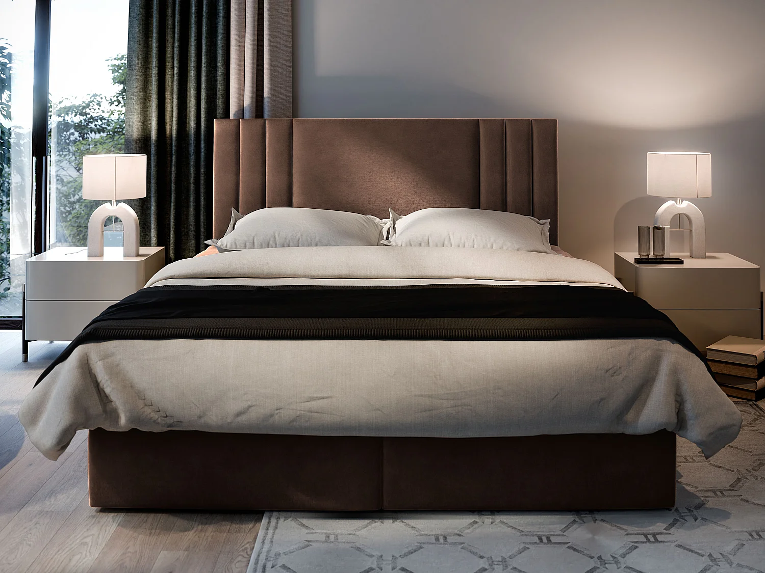 Boxspringbed BRES 180x200 cm Set met hoofdbord, bedbodem en matras, Bruin