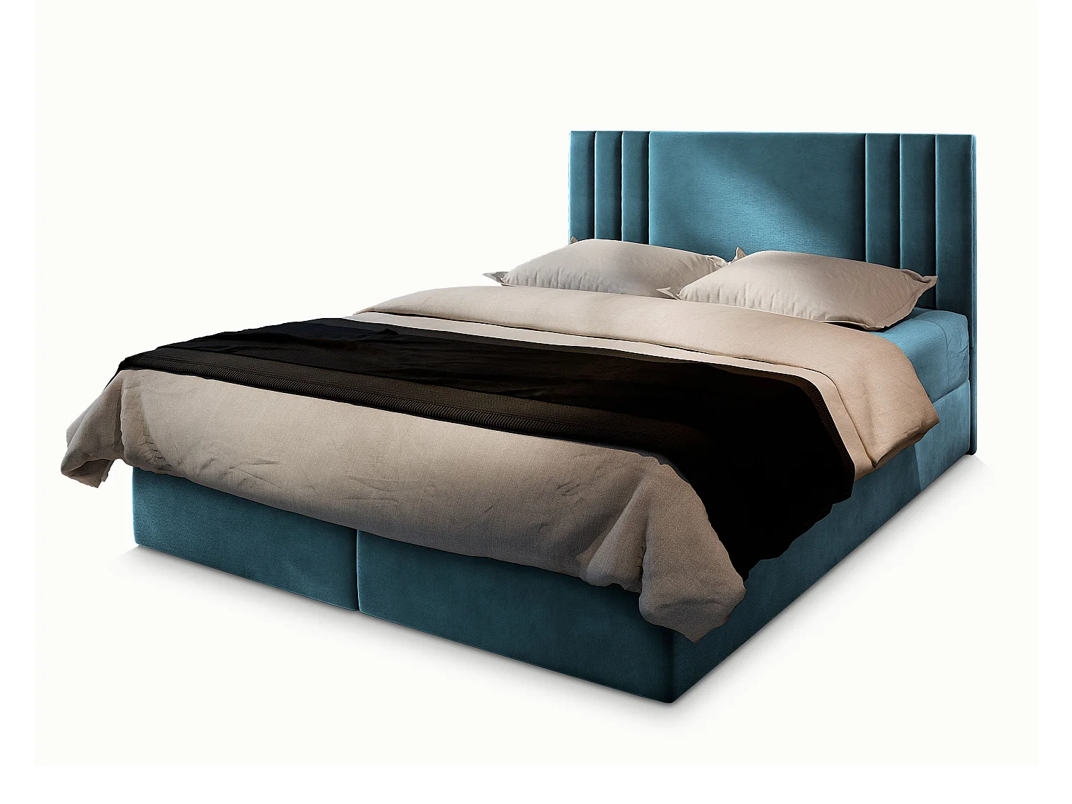 Boxspringbed BRES 160x200 cm Set met hoofdbord, bedbodem en matras, Groenblauw