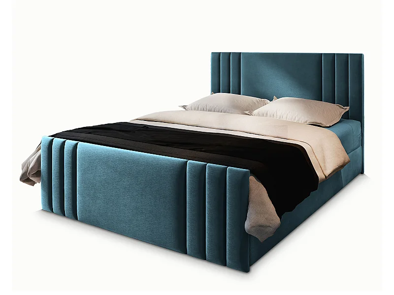 Boxspringbed KANES 180x200 cm Set met hoofdbord, bedbodem en matras, Groenblauw
