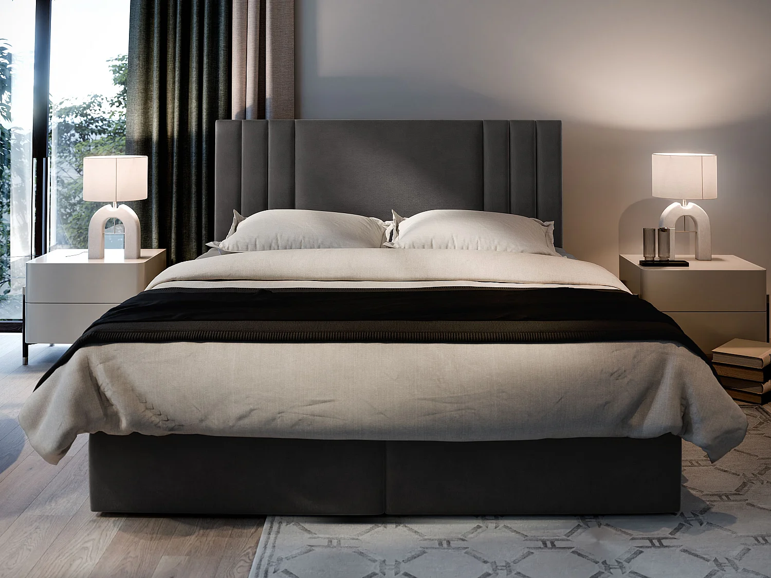 Boxspringbed BRES 180x200 cm Set met hoofdbord, bedbodem en matras, Grijs