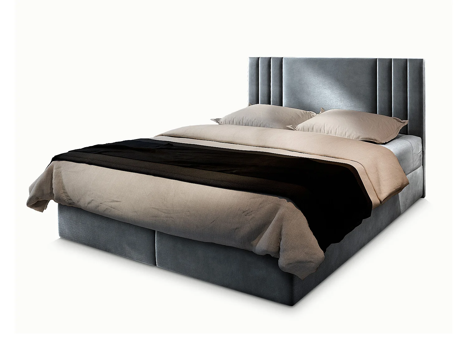 Boxspringbed BRES 180x200 cm Set met hoofdbord, bedbodem en matras, Lichtgrijs