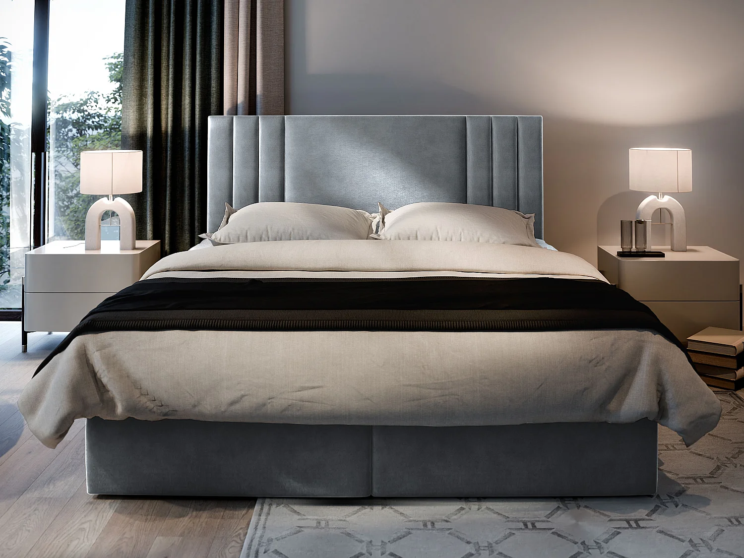 Boxspringbed BRES 180x200 cm Set met hoofdbord, bedbodem en matras, Lichtgrijs