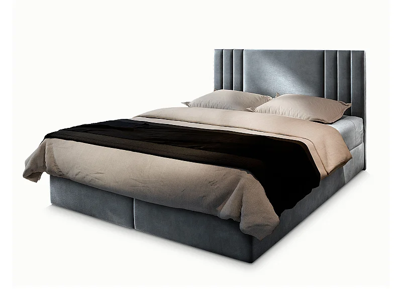 Boxspringbed BRES 140x200 cm Set met hoofdbord, bedbodem en matras, Lichtgrijs