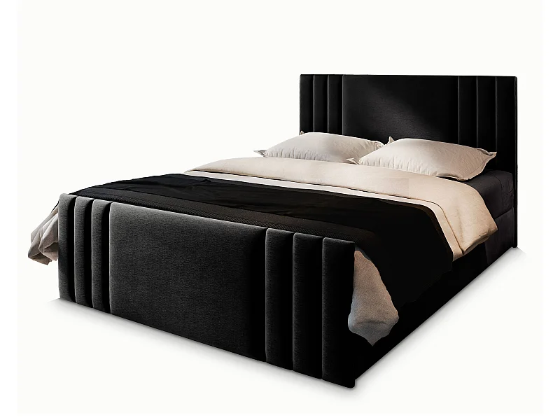 Boxspringbed KANES 140x200 cm Set met hoofdbord, bedbodem en matras, Zwart