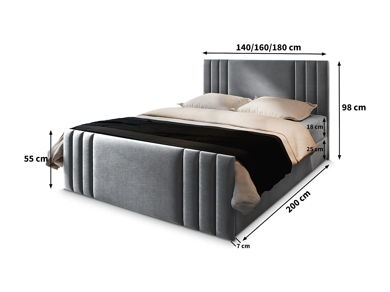 Boxspringbed KANES 180x200 cm Set met hoofdbord, bedbodem en matras, Beige