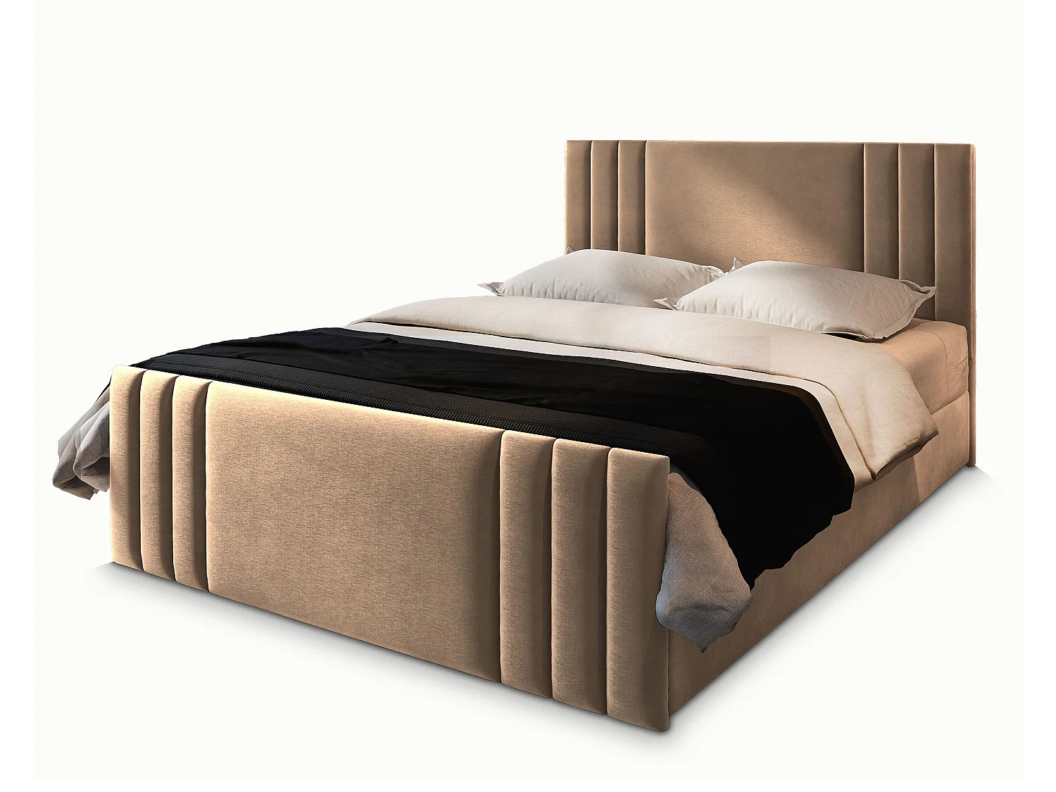 Boxspringbed KANES 160x200 cm Set met hoofdbord, bedbodem en matras, Beige