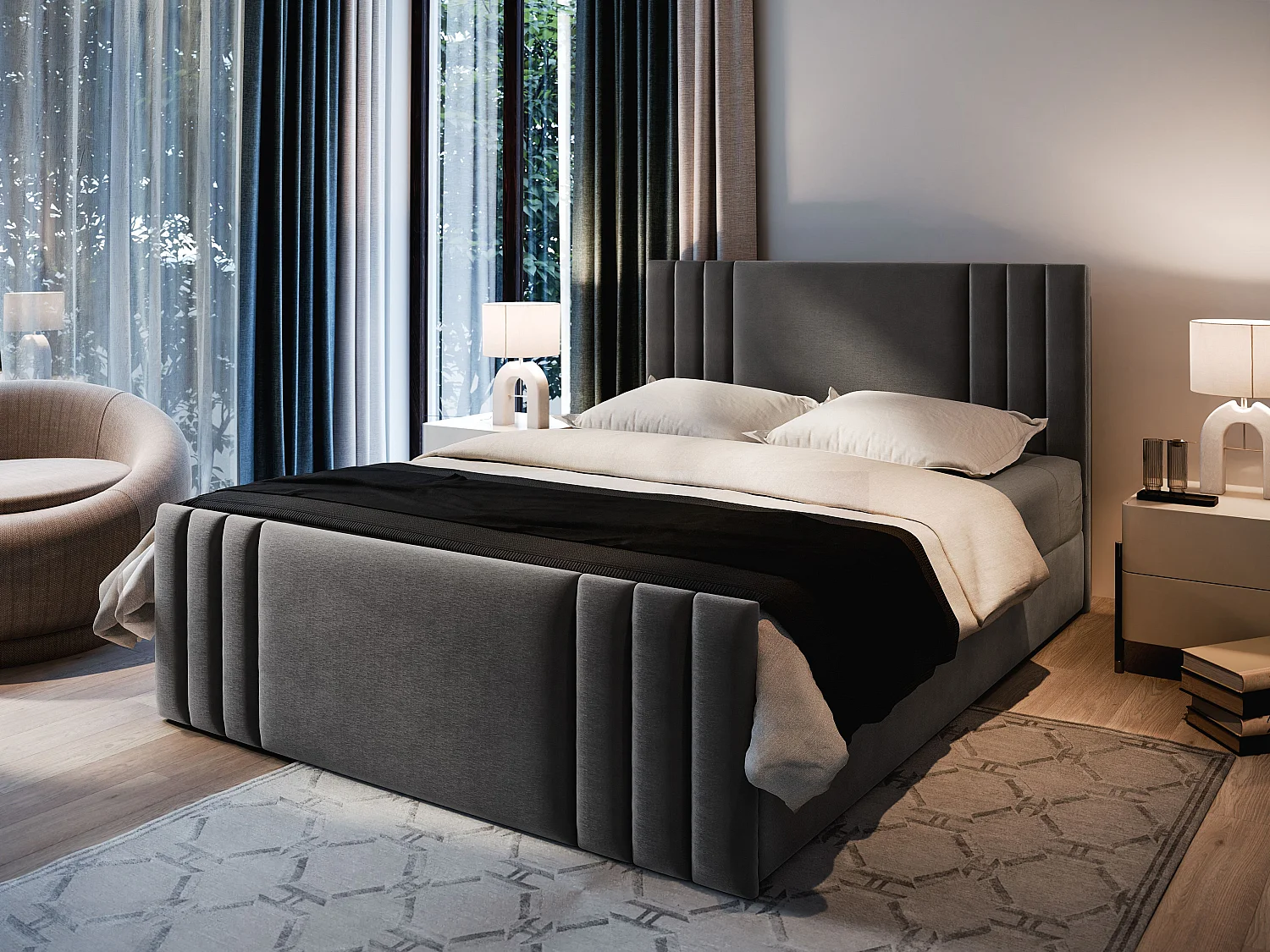 Boxspringbed KANES 180x200 cm Set met hoofdbord, bedbodem en matras, Grijs