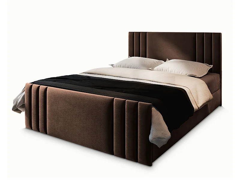 Boxspringbed KANES 160x200 cm Set met hoofdbord, bedbodem en matras, Bruin