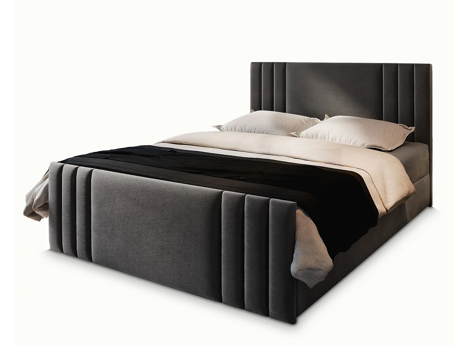 Boxspringbed KANES 160x200 cm Set met hoofdbord, bedbodem en matras, Grijs