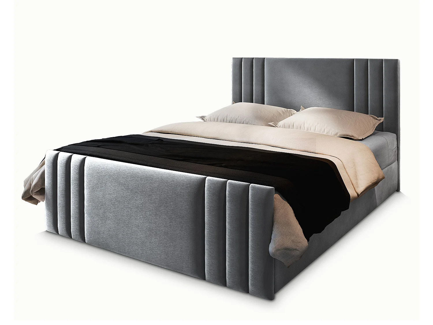 Boxspringbed KANES 160x200 cm Set met hoofdbord, bedbodem en matras, Lichtgrijs