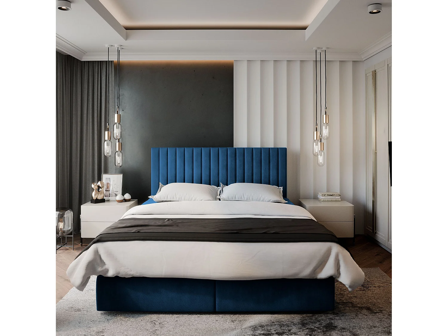 Boxspringbed BRESEL 140x200 cm Set met hoofdbord, bedbodem en matras, Blauw