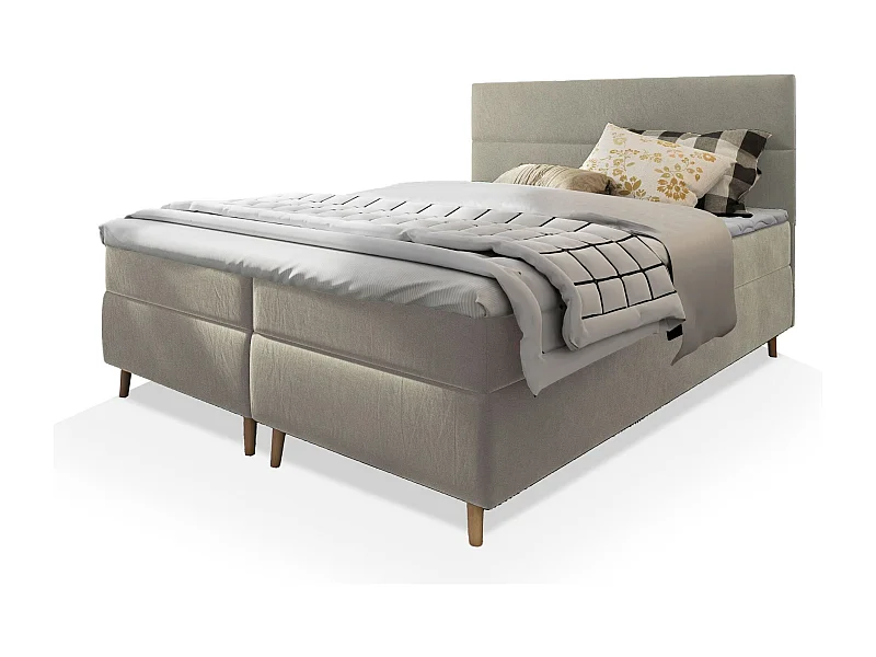 Boxspringbed SANTA 160x200 cm Set met hoofdbord, bedbodem en matras, Beige