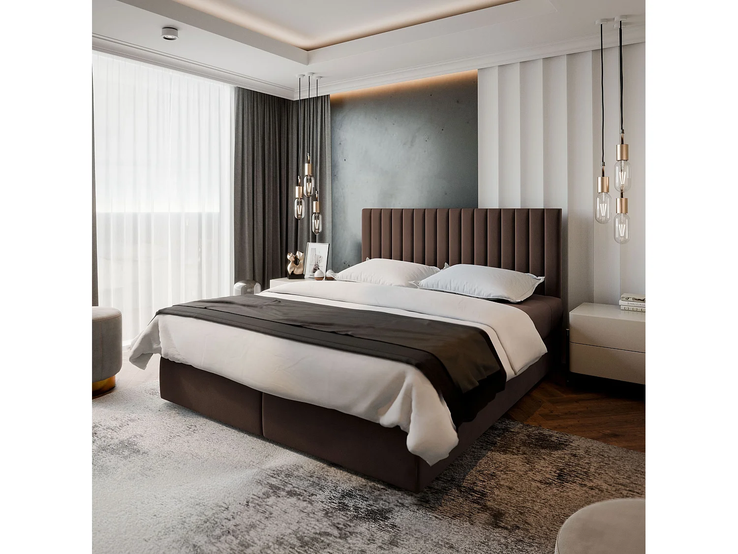 Boxspringbed BRESEL 160x200 cm Set met hoofdbord, bedbodem en matras, Bruin