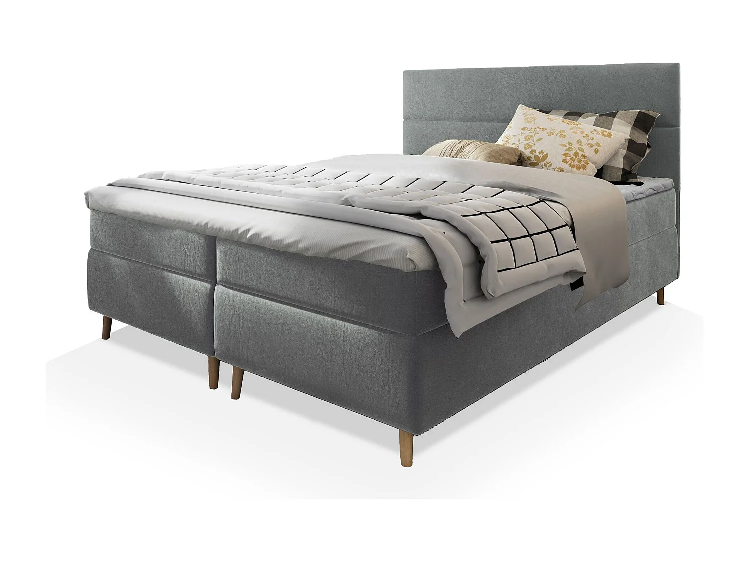 Boxspringbed SANTA 140x200 cm Set met hoofdbord, bedbodem en matras, Lichtgrijs