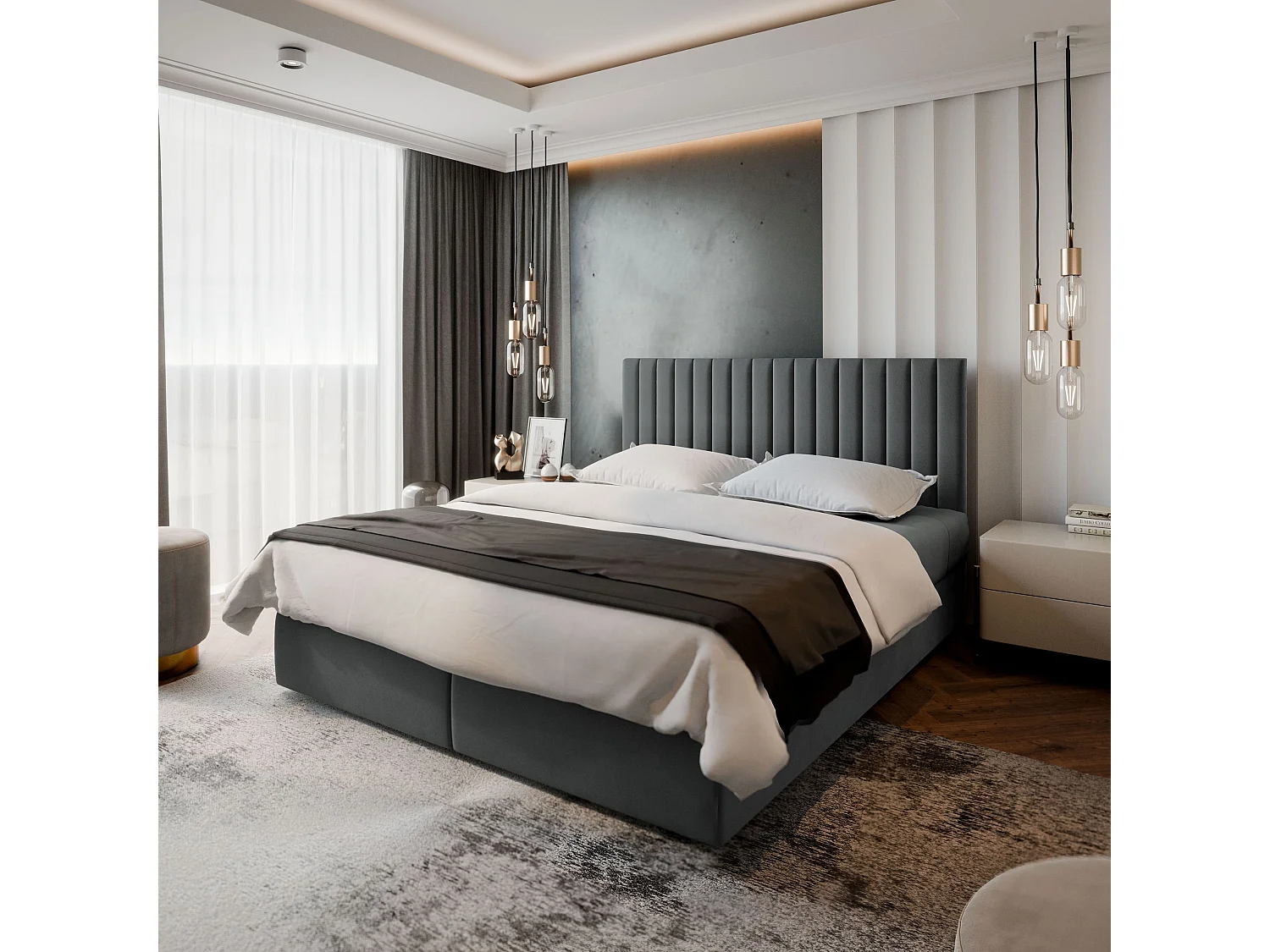 Boxspringbed BRESEL 140x200 cm Set met hoofdbord, bedbodem en matras, Grijs