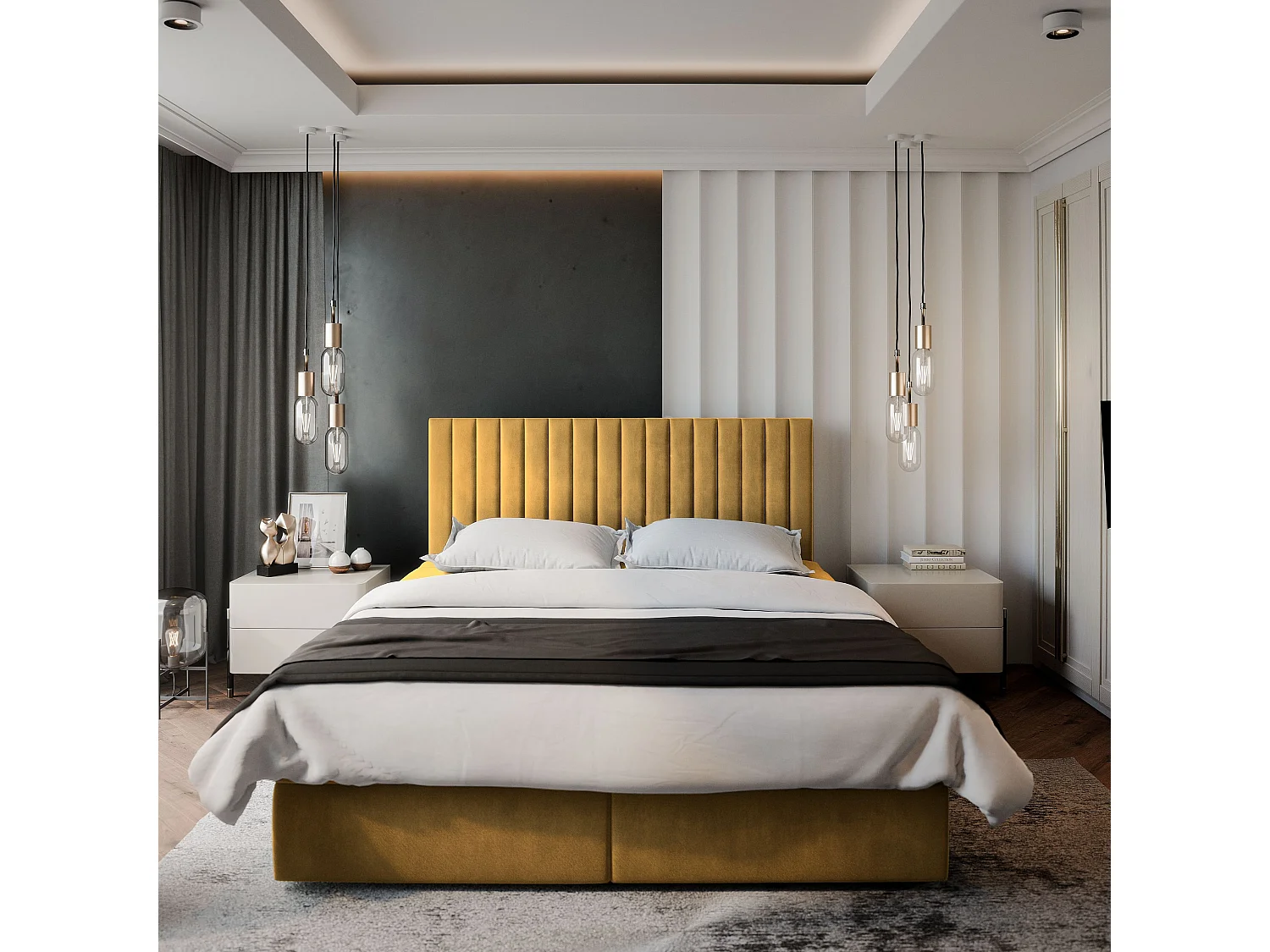 Boxspringbed BRESEL 180x200 cm Set met hoofdbord, bedbodem en matras, Geel